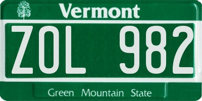 VT license plate ZOL982