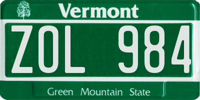 VT license plate ZOL984