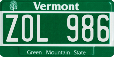 VT license plate ZOL986