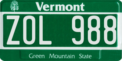 VT license plate ZOL988