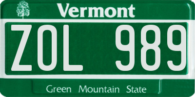 VT license plate ZOL989