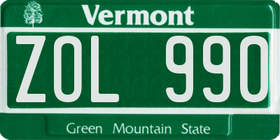 VT license plate ZOL990