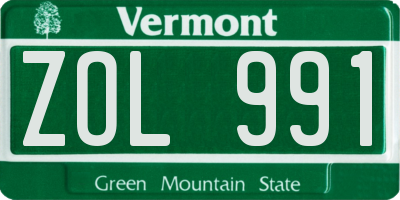 VT license plate ZOL991