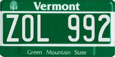 VT license plate ZOL992