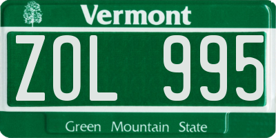 VT license plate ZOL995