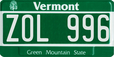 VT license plate ZOL996