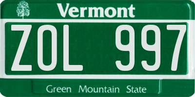 VT license plate ZOL997