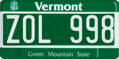 VT license plate ZOL998
