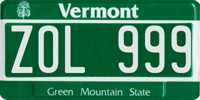 VT license plate ZOL999