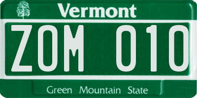 VT license plate ZOM010