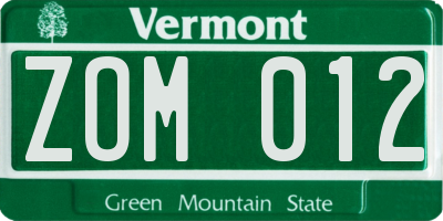 VT license plate ZOM012
