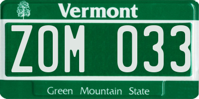VT license plate ZOM033