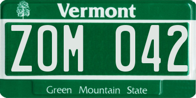 VT license plate ZOM042
