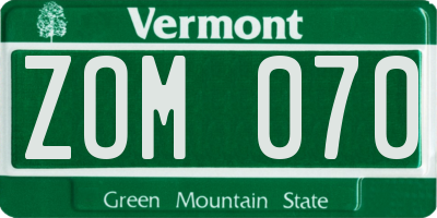 VT license plate ZOM070