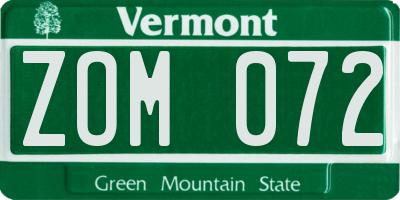 VT license plate ZOM072