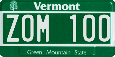 VT license plate ZOM100
