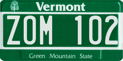 VT license plate ZOM102