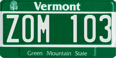VT license plate ZOM103
