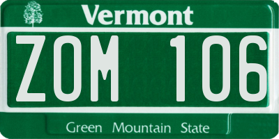 VT license plate ZOM106