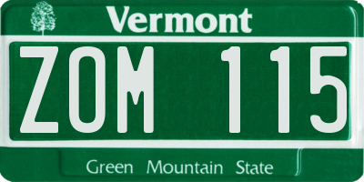 VT license plate ZOM115