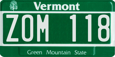 VT license plate ZOM118