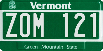 VT license plate ZOM121