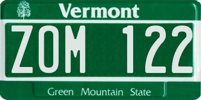 VT license plate ZOM122