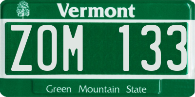 VT license plate ZOM133