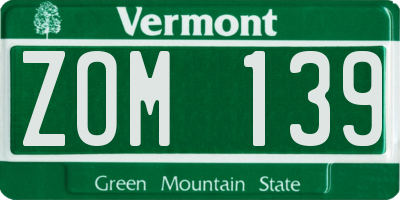 VT license plate ZOM139