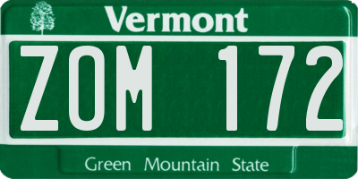 VT license plate ZOM172