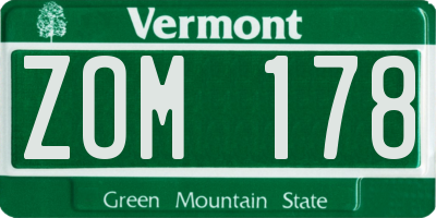 VT license plate ZOM178
