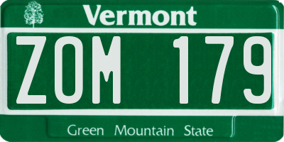 VT license plate ZOM179