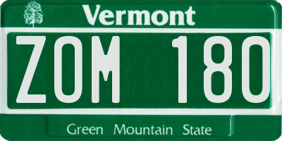 VT license plate ZOM180