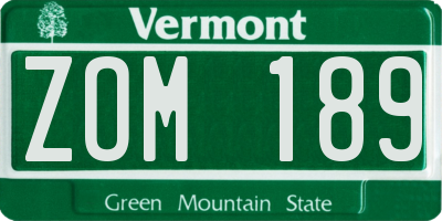 VT license plate ZOM189
