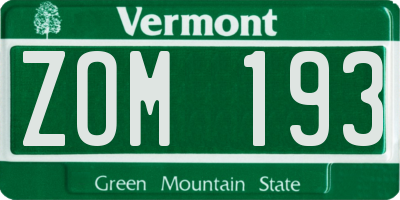 VT license plate ZOM193