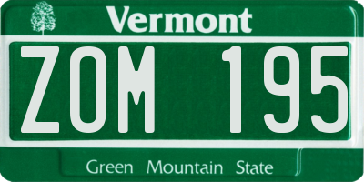 VT license plate ZOM195