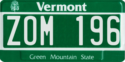 VT license plate ZOM196