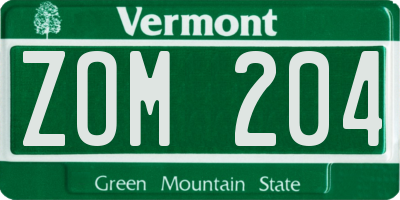 VT license plate ZOM204