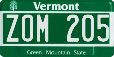 VT license plate ZOM205