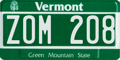 VT license plate ZOM208
