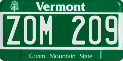 VT license plate ZOM209