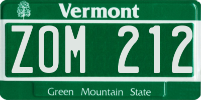 VT license plate ZOM212
