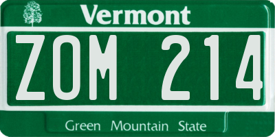VT license plate ZOM214