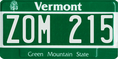 VT license plate ZOM215