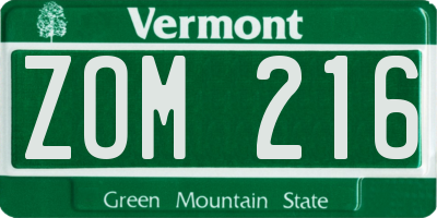 VT license plate ZOM216