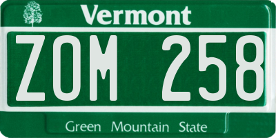 VT license plate ZOM258
