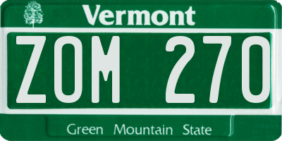 VT license plate ZOM270