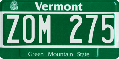 VT license plate ZOM275