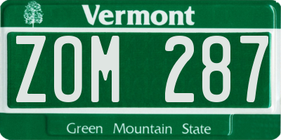 VT license plate ZOM287