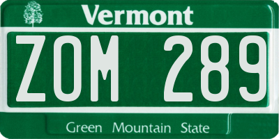 VT license plate ZOM289